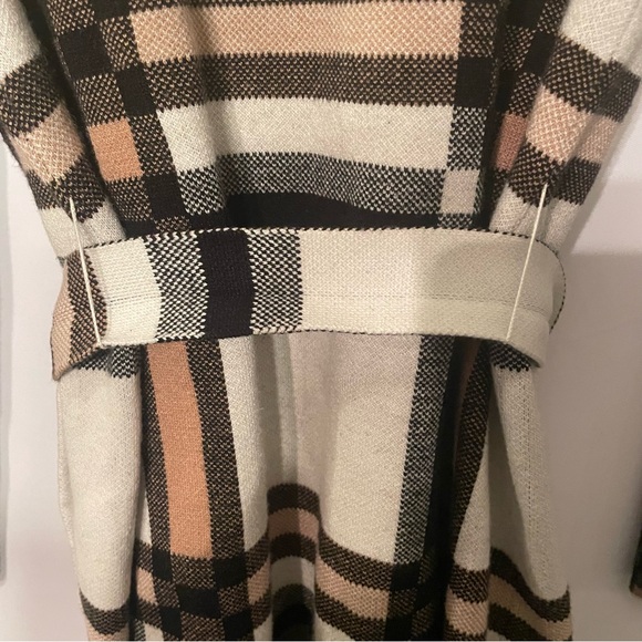 Christian Siriano Open Front Cream Black Tan Plaid Hood Sweater Coat Pocket Med - Picture 10 of 10